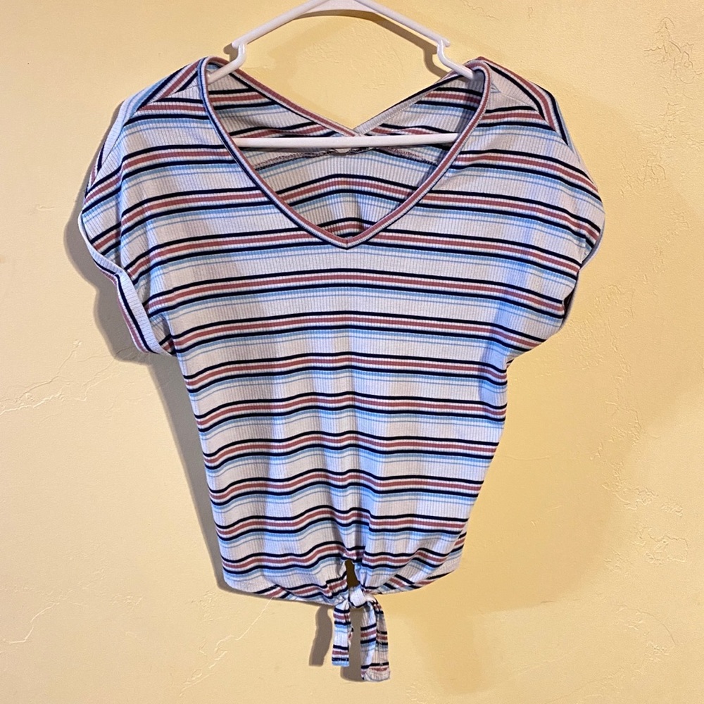 striped v-neck tied t-shirt